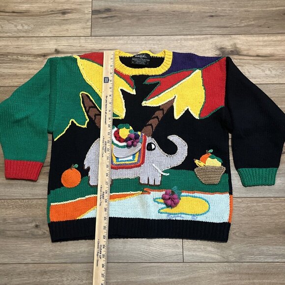 Raquel's Collection Sweater SZ Large Elephant Southwest Fiesta Funky Knit - Picture 3 of 10